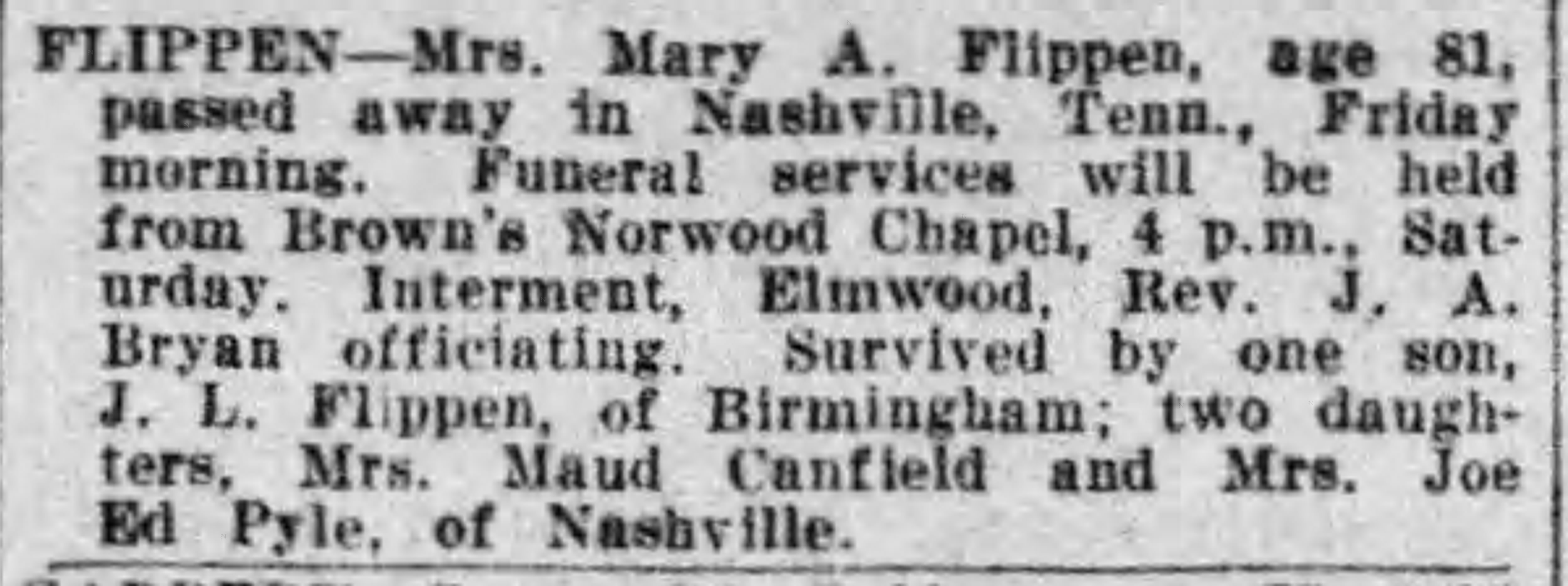 Mary A. Flippen obituary